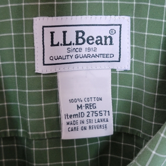 L.L.Bean | Green Checkered Short Sleeve Shirt Wrinkle Free Traditional Fit - Picture 3 of 5